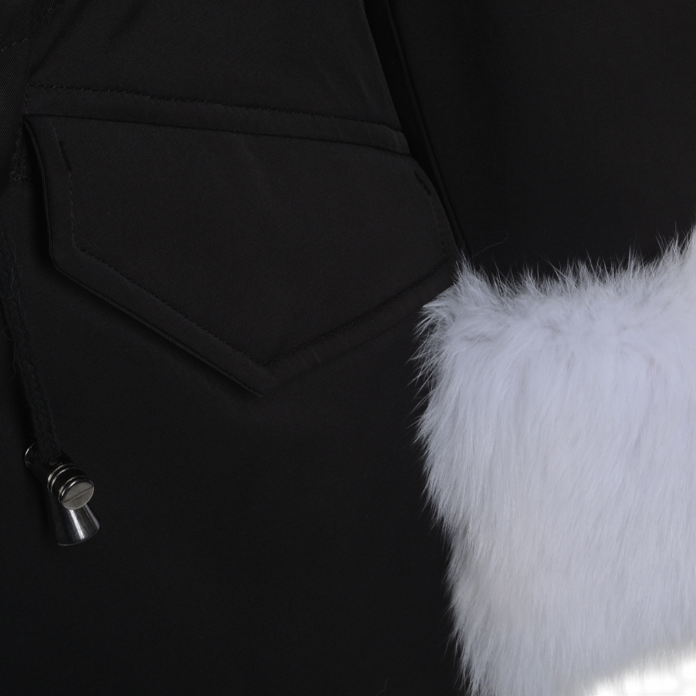 Hooded Toscana Tipped Fur Parka With Detachable Fur Trim Lining Black/white: 9702 F