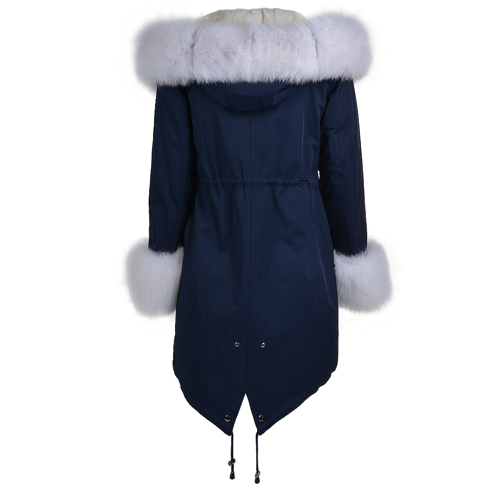 Hooded Toscana Tipped Fur Parka With Detachable Fur Trim Lining Blue/white: 9702 F