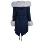 Hooded Toscana Tipped Fur Parka With Detachable Fur Trim Lining Blue/white: 9702 F