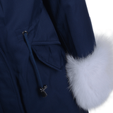 Hooded Toscana Tipped Fur Parka With Detachable Fur Trim Lining Blue/white: 9702 F