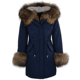 Hooded Toscana Tipped Fur Parka With Detachable Fur Trim Lining Blue/brown: 9702 R