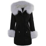 Hooded Toscana Tipped Fur Parka With Detachable Fur Trim Lining Black/white: 9702 F