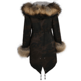 Hooded Toscana Tipped Military Parka With Detachable Fur Trim Lining Khaki Green/ brown: 9702 AR