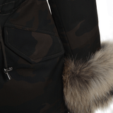 Hooded Toscana Tipped Military Parka With Detachable Fur Trim Lining Khaki Green/ brown: 9702 AR