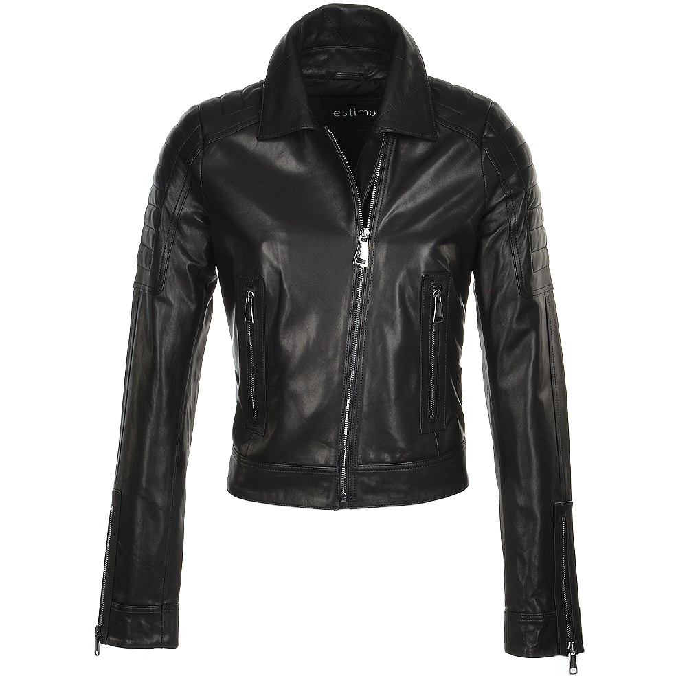 Short Cropped Vegetable Tanned Leather Biker Jacket Black: Z-2014