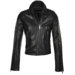 Short Cropped Vegetable Tanned Leather Biker Jacket Black: Z-2014