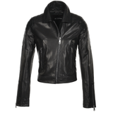 Short Cropped Vegetable Tanned Leather Biker Jacket Black: Z-2014