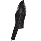 Short Cropped Vegetable Tanned Leather Biker Jacket Black: Z-2014