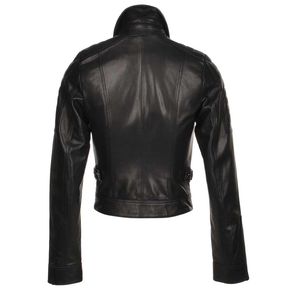 Short Cropped Vegetable Tanned Leather Biker Jacket Black: Z-2014