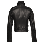 Short Cropped Vegetable Tanned Leather Biker Jacket Black: Z-2014