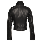 Short Cropped Vegetable Tanned Leather Biker Jacket Black: Z-2014
