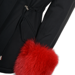 Short Hooded Toscana Tipped Fox Fur Parka  With Fur Trim Lining Black/red: 7602 F