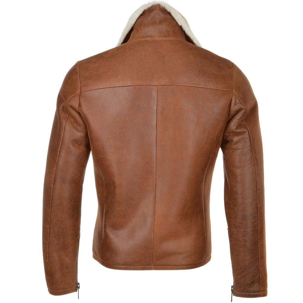 Side Zip Biker Sheepskin Pilot Jacket Tan: KE-193