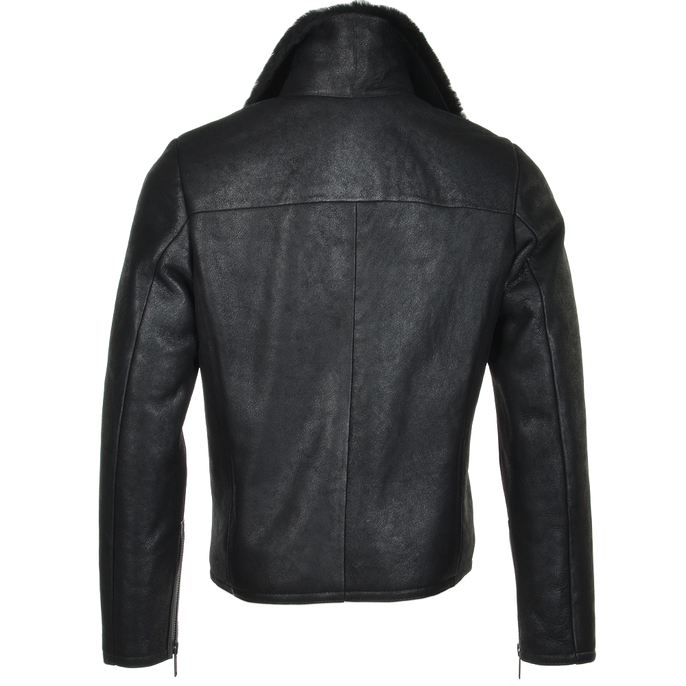 Side Zip Biker Sheepskin Pilot Jacket Black: KE-193