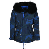 Hooded Raccoon Fur Camouflage Parka Blue/blk: E 8085 MAF