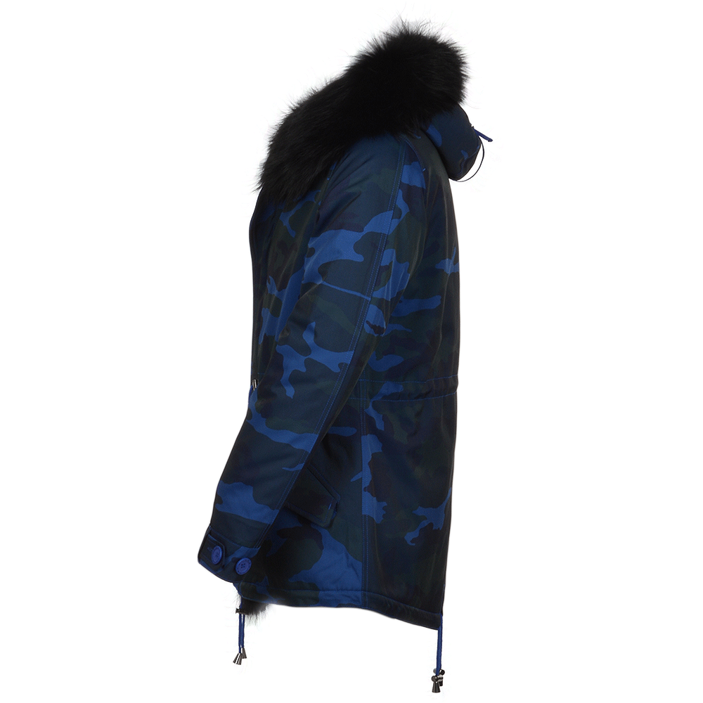 Hooded Raccoon Fur Camouflage Parka Blue/blk: E 8085 MAF