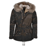 Hooded Raccoon Fur Camouflage Parka Khaki Green: E 8085 AR
