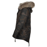 Hooded Raccoon Fur Camouflage Parka Khaki Green: E 8085 AR
