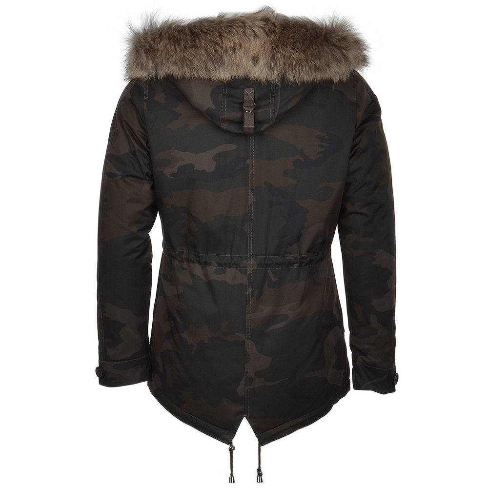 Hooded Raccoon Fur Camouflage Parka Khaki Green: E 8085 AR