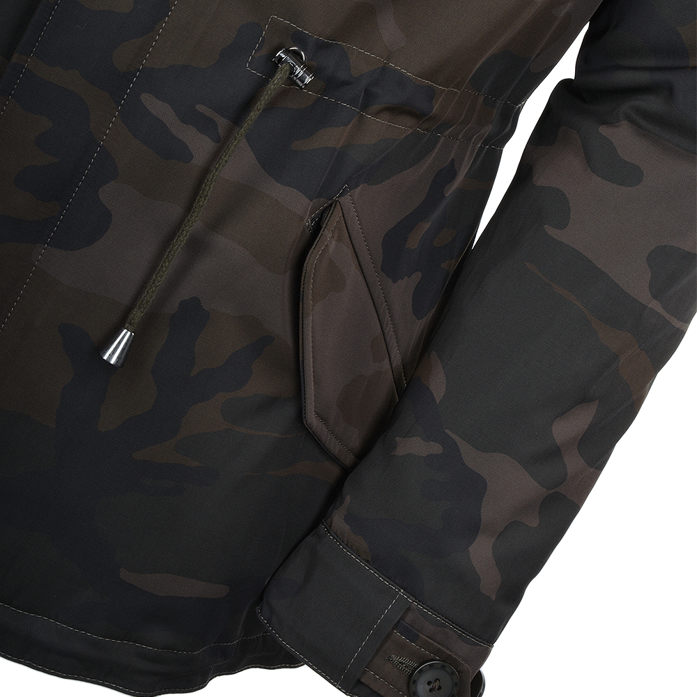 Hooded Raccoon Fur Camouflage Parka Khaki Green: E 8085 AR