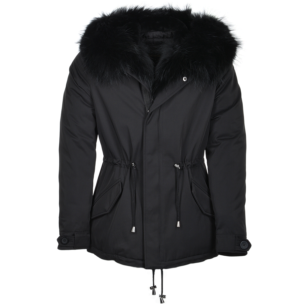 Hooded Raccoon Fur Parka Black: E 8085 F