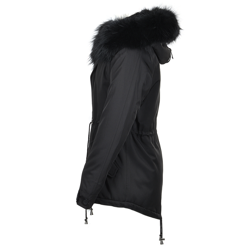 Hooded Raccoon Fur Parka Black: E 8085 F