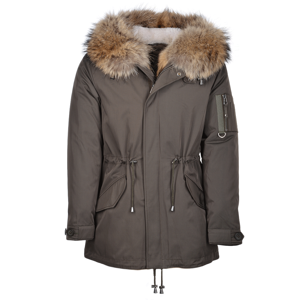 Hooded  Racoon Tipped Fur Parka With Removable Fur Trim Lining: E 8595 R