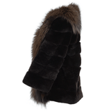 Estimo Raccoon and Rex Rabbit Cropped Sleeve Jacket Dark Brown: 7486 KISA