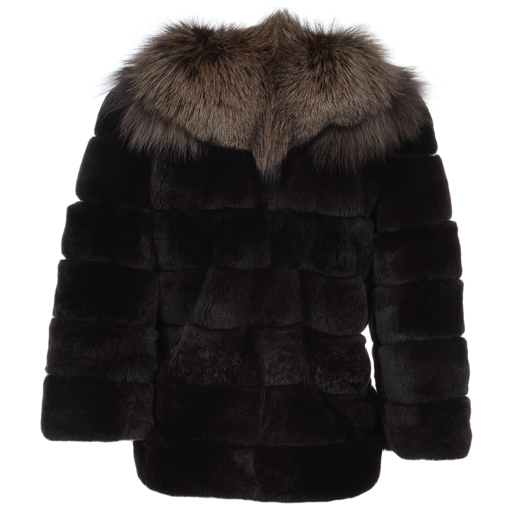 Estimo Raccoon and Rex Rabbit Cropped Sleeve Jacket Dark Brown: 7486 KISA