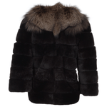 Estimo Raccoon and Rex Rabbit Cropped Sleeve Jacket Dark Brown: 7486 KISA