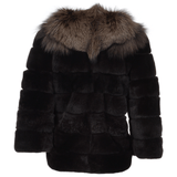 Estimo Raccoon and Rex Rabbit Cropped Sleeve Jacket Dark Brown: 7486 KISA