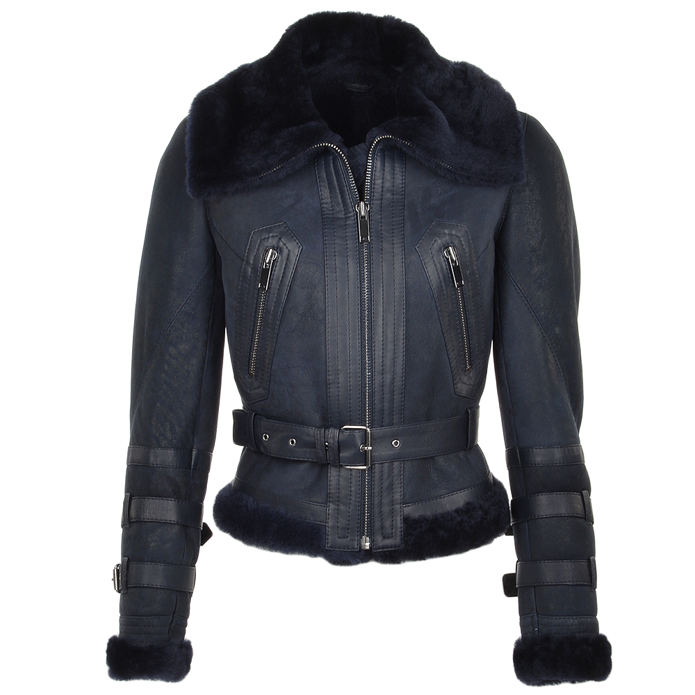 Fitted Sheepskin Aviator Flying Jacket Navy: KB-451