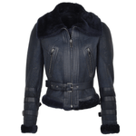 Fitted Sheepskin Aviator Flying Jacket Navy: KB-451