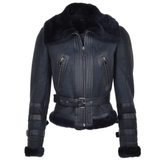 Fitted Sheepskin Aviator Flying Jacket Navy: KB-451
