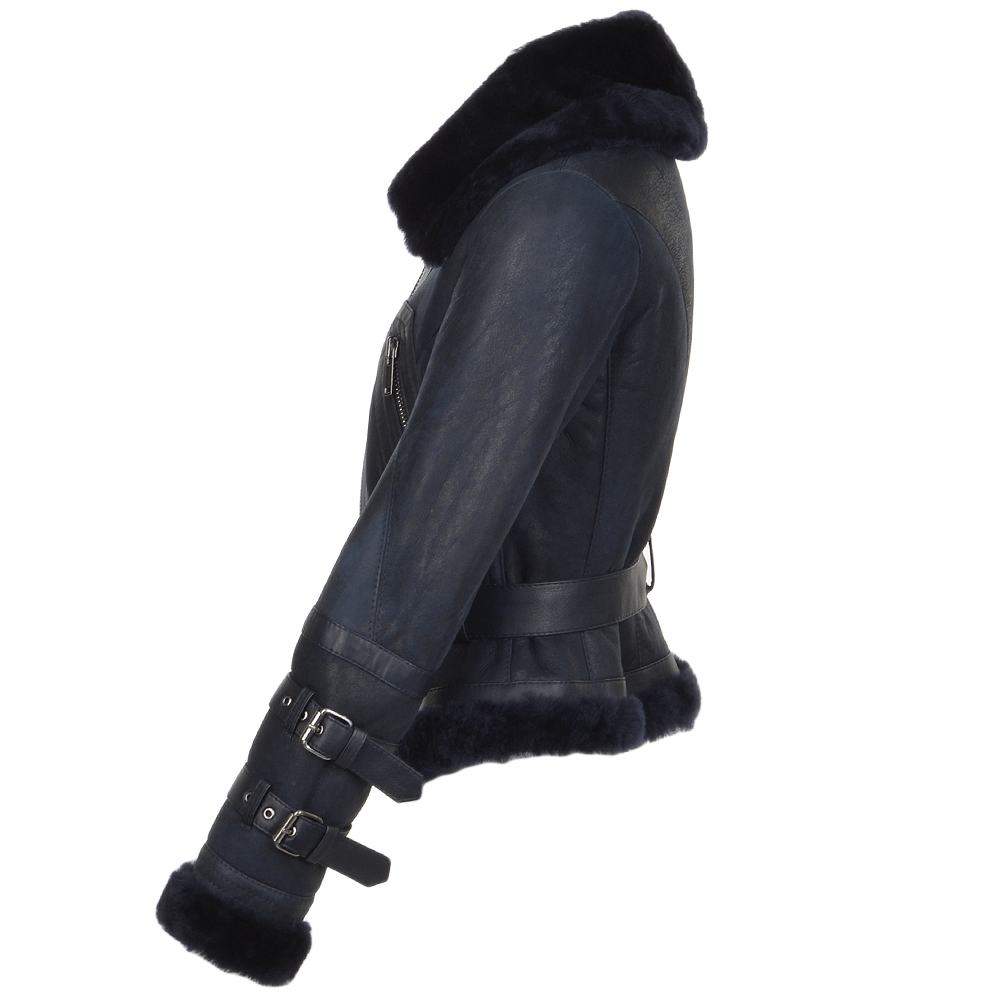 Fitted Sheepskin Aviator Flying Jacket Navy: KB-451