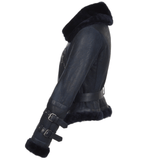 Fitted Sheepskin Aviator Flying Jacket Navy: KB-451