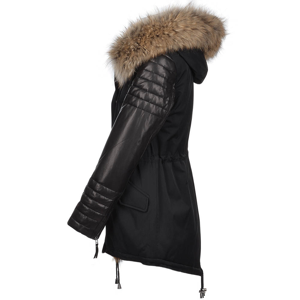 Hooded Racoon Tipped Fur Parka Black: 8085 FL