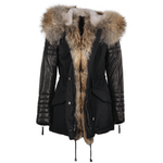 Hooded Racoon Tipped Fur Parka Black: 8085 FL