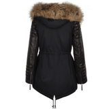 Hooded Racoon Tipped Fur Parka Black: 8085 FL