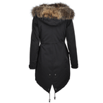 Hooded Fox Fur Parka With Detachable Raccoon Fur Trim Lining Black: 9703 R