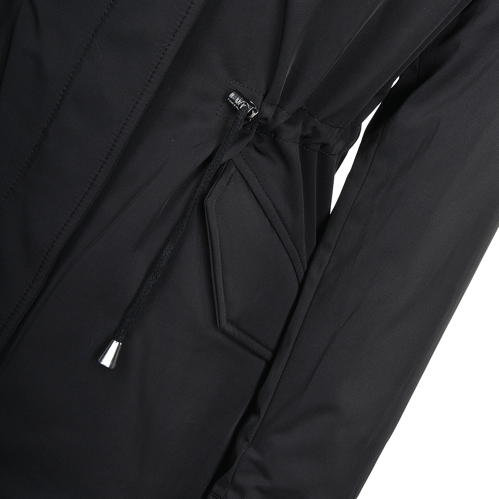 Hooded Fox Fur Parka With Detachable Raccoon Fur Trim Lining Black: 9703 R