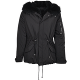 Hooded Raccoon Fur Parka With Removable Fur Trim Lining Black/blk: E 8085 ZF