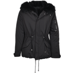 Hooded Raccoon Fur Parka With Removable Fur Trim Lining Black/blk: E 8085 ZF