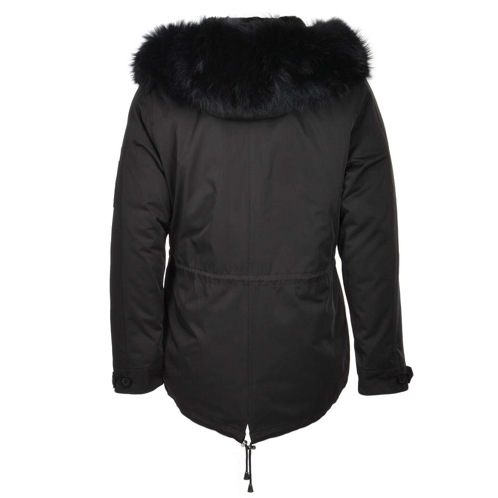 Hooded Raccoon Fur Parka With Removable Fur Trim Lining Black/blk: E 8085 ZF