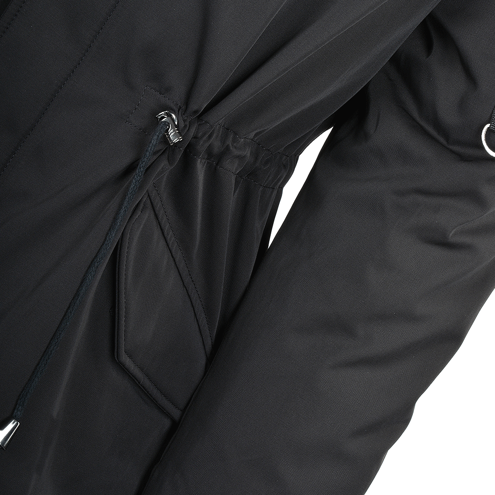 Hooded Raccoon Fur Parka With Removable Fur Trim Lining Black/blk: E 8085 ZF