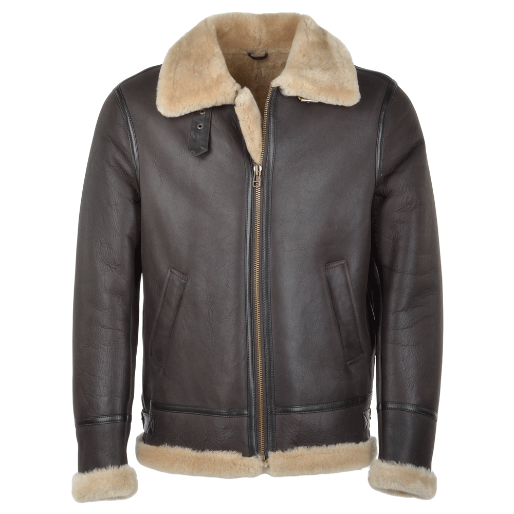 Hand Buffed  Soft Sheepskin Pilot Jacket Brown/ Cream: KE B3