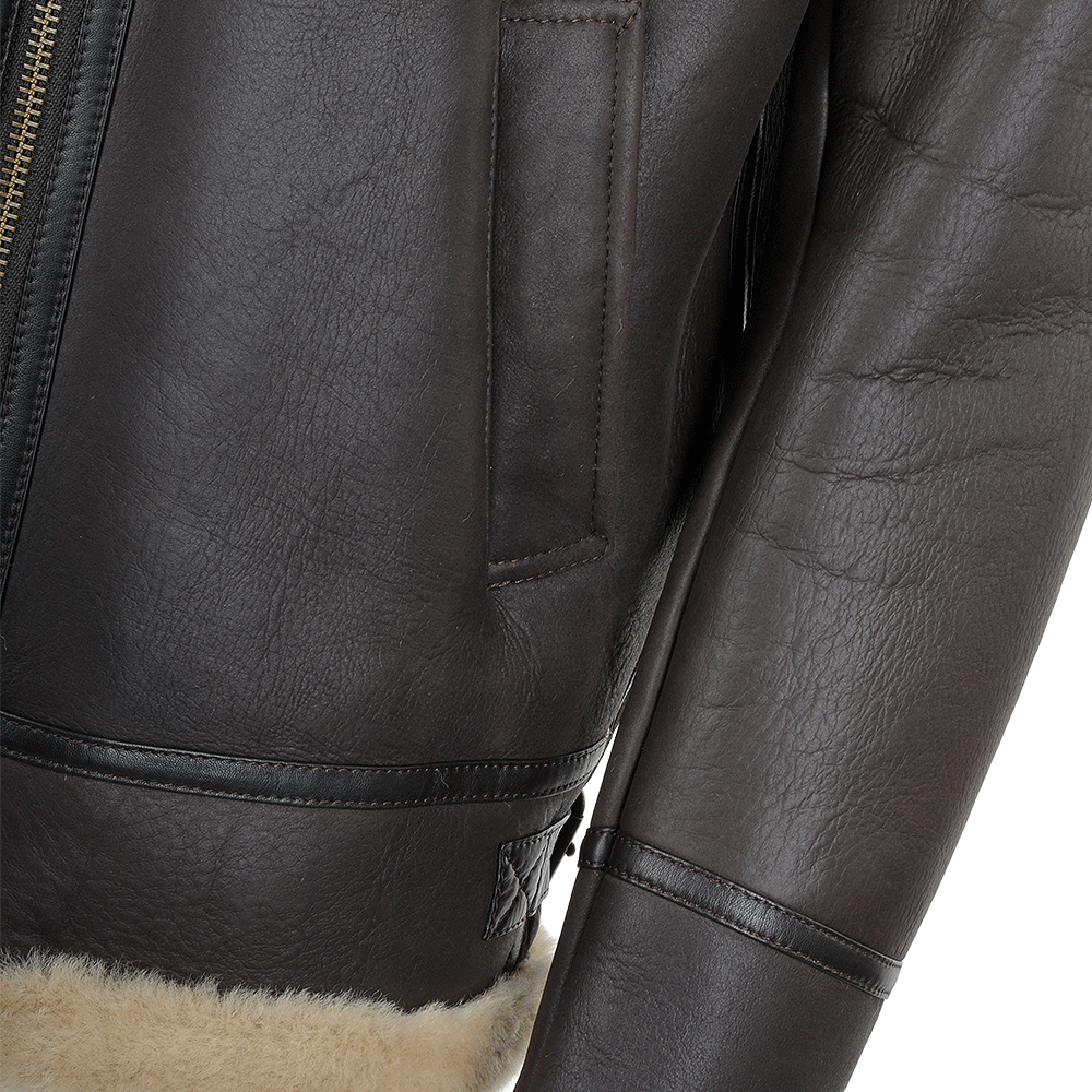 Hand Buffed  Soft Sheepskin Pilot Jacket Brown/ Cream: KE B3