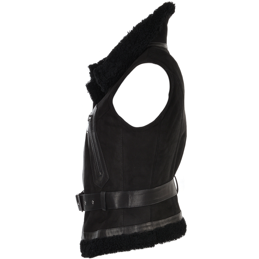 Shearling Leather and Suede Biker Gilet Black/suede: KB-451 GILLET
