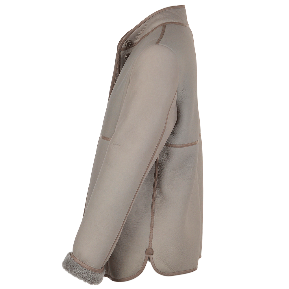 Lamb Shearling Mandarin Collar Jacket Taupe: KB 679