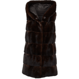 Reversible Mink Hooded Gilet  Brown: V408
